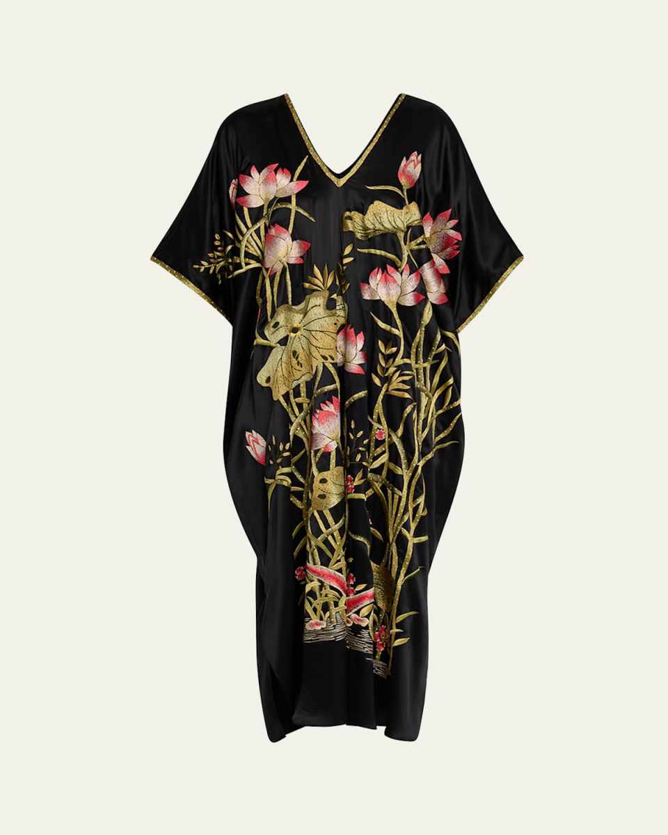 Lotus Couture Floral-Embroidered Midi Dress